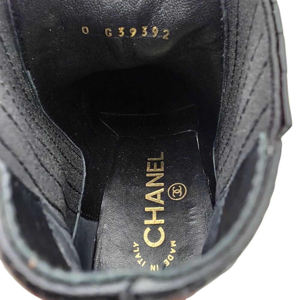 Chanel CC Cap Toe Size 36.5 US 5.5 6 Calfskin Black Leather Ankle Slip On Boots - Picture 9 of 10